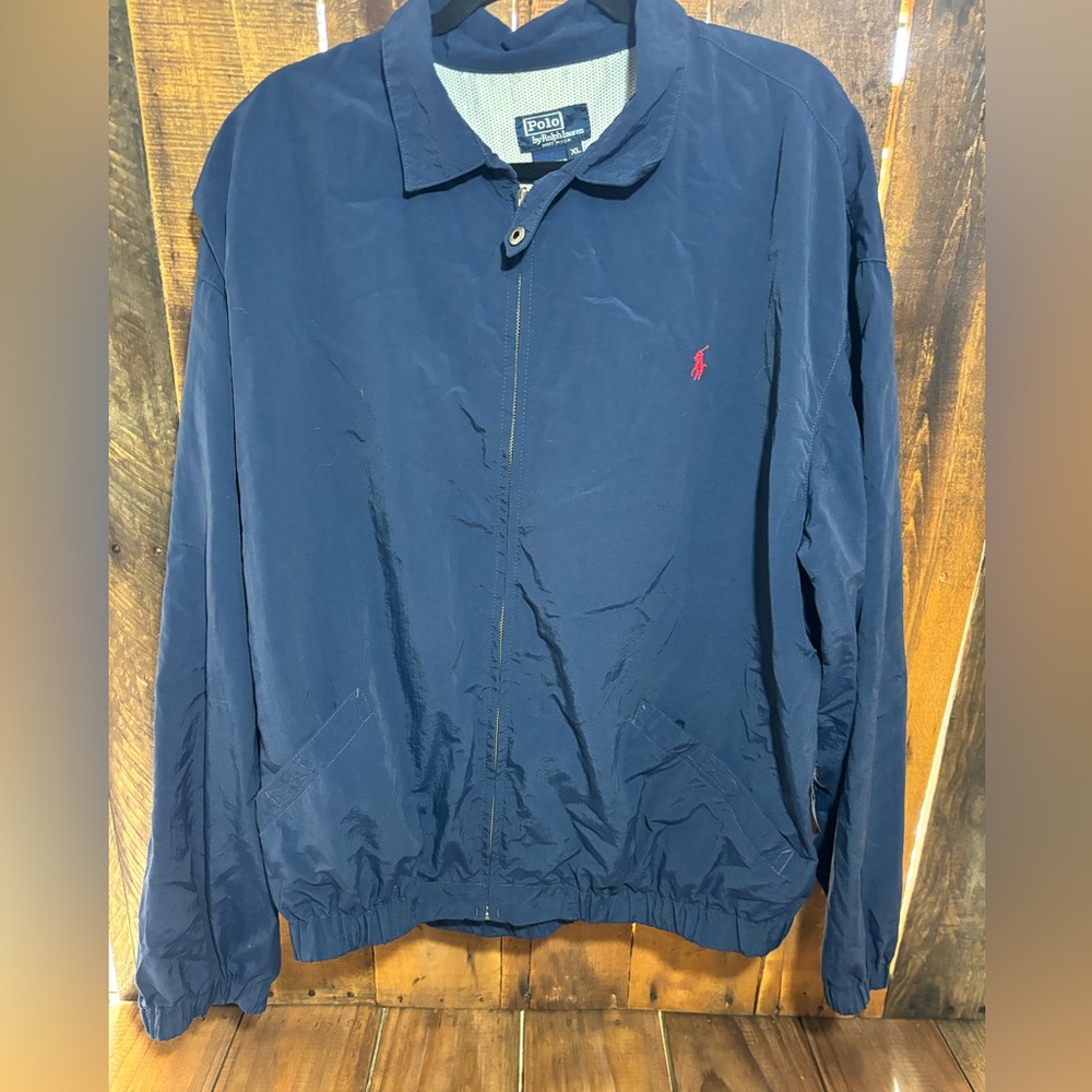 Polo Ralph Lauren Nylon Jacket Navy w/red Polo Player White Mesh Lining Size XL